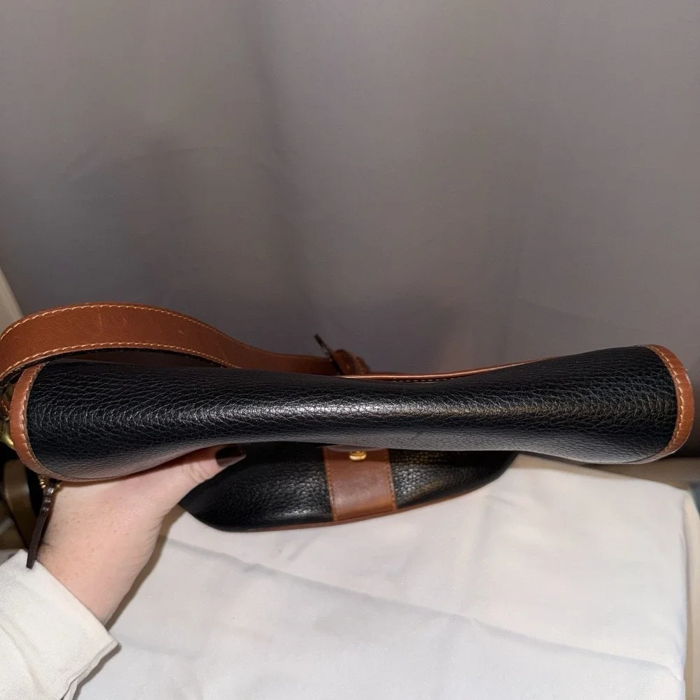 Vintage Coach Sheridan Stewart Crossbody Bag Black Pebbled Leather Brown Purse - Picture 8 of 16